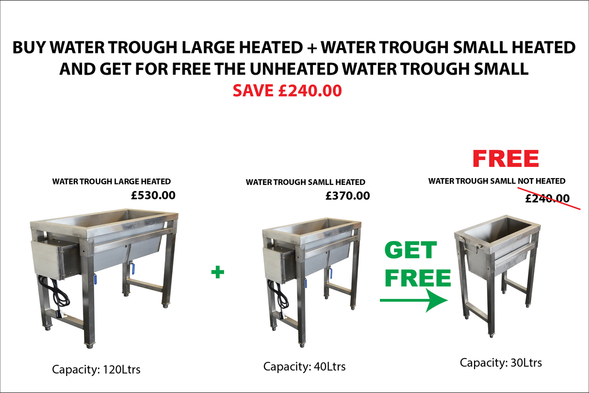 Water Troughs: 1 large Heated (T3) + 1 Small Heated (T2) GET FREE 1 Small unheated